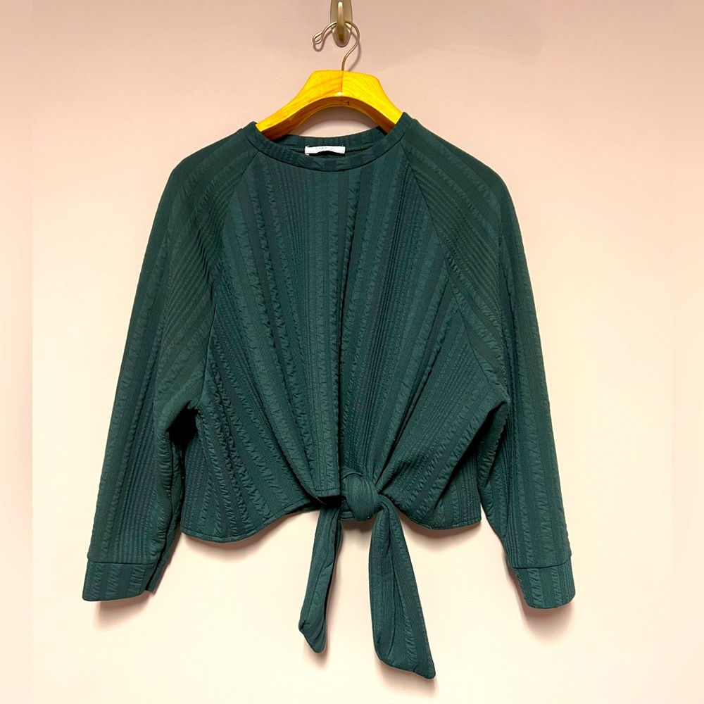 ZARA Tie Front Oversized Sweater Green Sz S